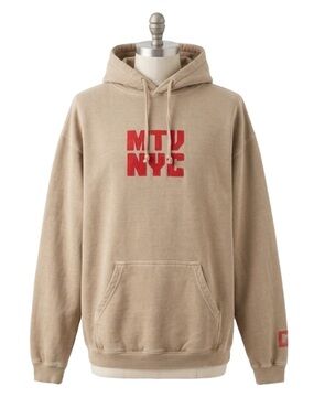 Alternative Apparel MTV NYC Hoodie Tan Red Logo Y2K Streetwear Graphic Size L